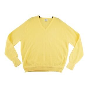 Vintage 70s 80s Izod Lacoste Yellow V-Neck Sweater Orlon Acrylic Made in USA L